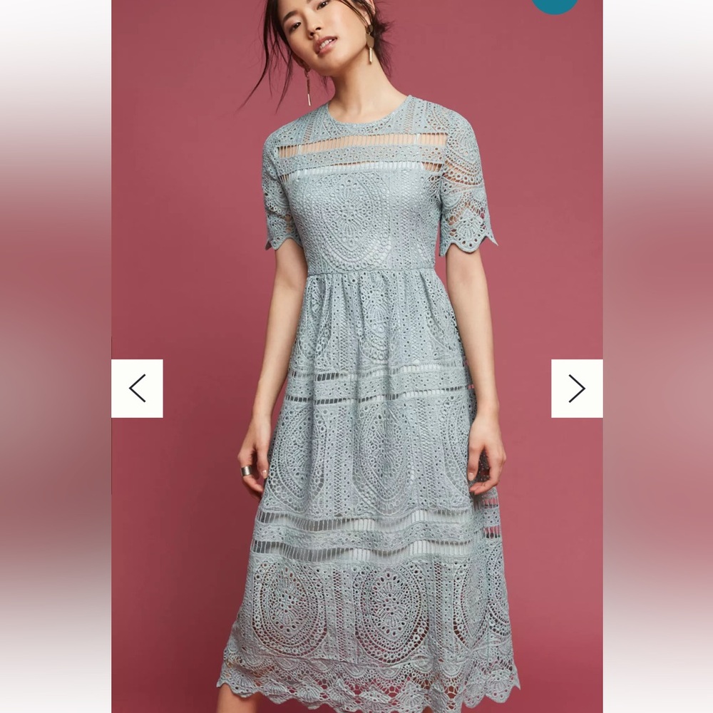 Anthropologie Blue Flutter Sleeve Midi Dress